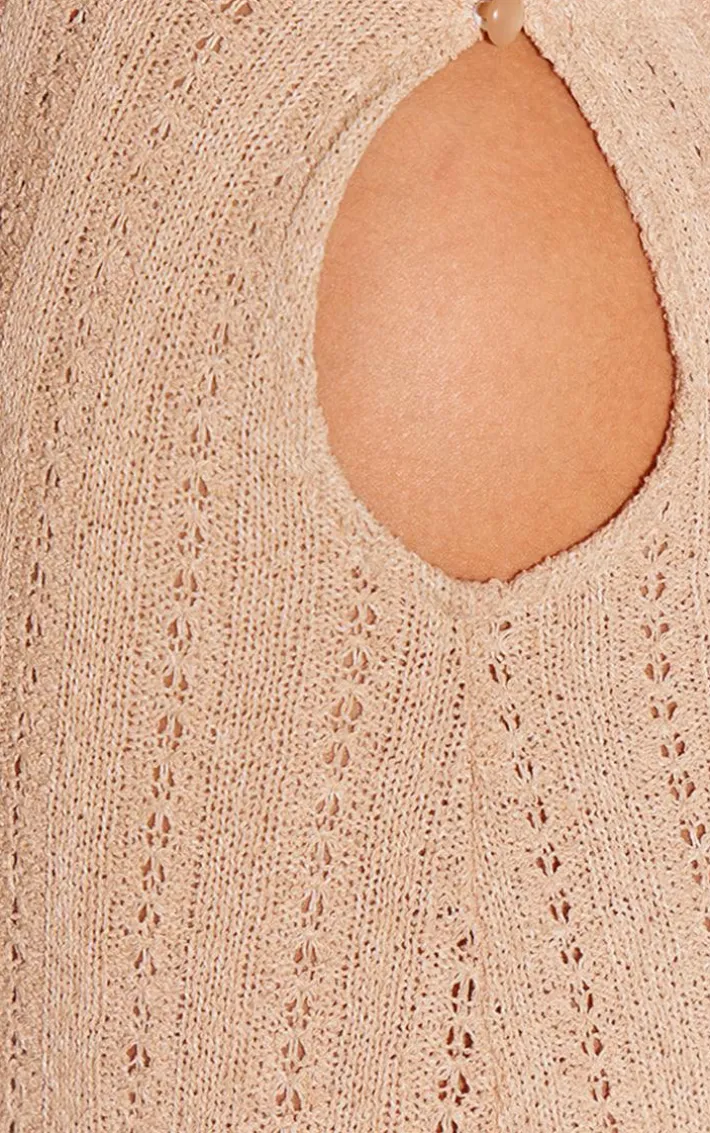 Taupe Crochet Low Back Maxi Dress