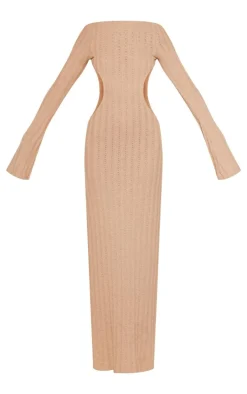 Taupe Crochet Low Back Maxi Dress