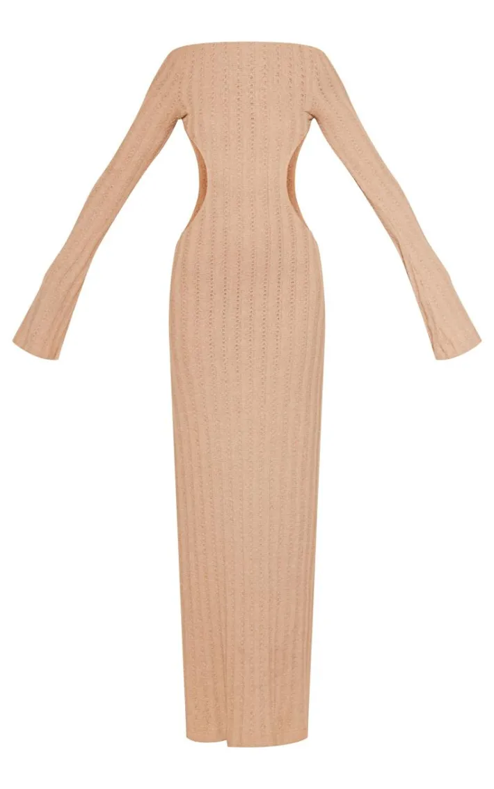 Taupe Crochet Low Back Maxi Dress