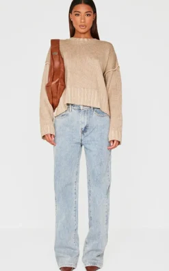 Taupe Exposed Seam Chunky Knit Oversized Sweater