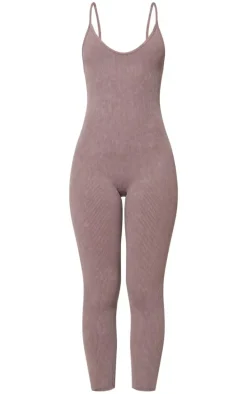 Taupe Faded Snatched Rib Strappy Scoop Back Jumpsuit
