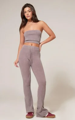 Taupe Faded Snatched Rib Bandeau Crop Top