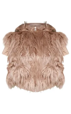 Taupe Faux Fur Cropped Hooded Vest