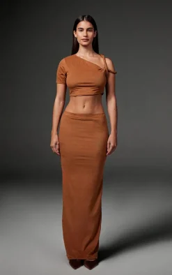 Taupe Faux Suede Midaxi Skirt