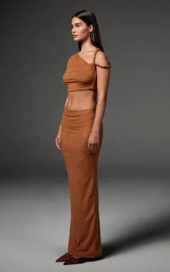 Taupe Faux Suede Midaxi Skirt