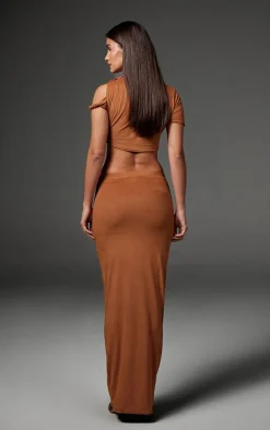 Taupe Faux Suede Midaxi Skirt