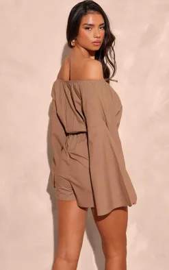 Taupe Flare Sleeve Bardot Romper