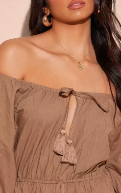 Taupe Flare Sleeve Bardot Romper