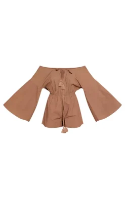 Taupe Flare Sleeve Bardot Romper