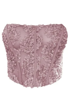 Taupe Floral Chiffon Boned Corset