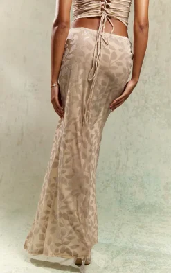 Taupe Floral Devore Twist Side Midaxi Skirt