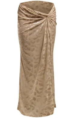 Taupe Floral Devore Twist Side Midaxi Skirt
