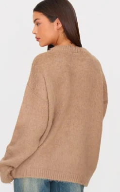 Taupe Fluffy Knit Oversized Sweater