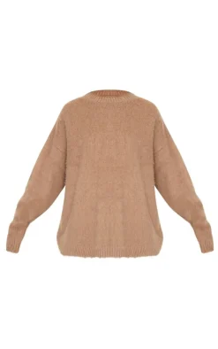 Taupe Fluffy Knit Oversized Sweater