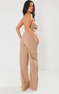Taupe Hook And Eye Stretch Woven Jumpsuit