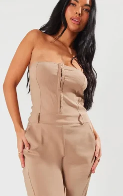 Taupe Hook And Eye Stretch Woven Jumpsuit