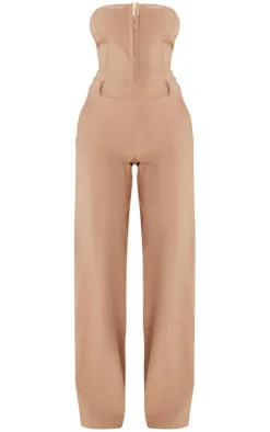 Taupe Hook And Eye Stretch Woven Jumpsuit