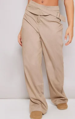 Taupe Light Tailored Buckle Side Wide Leg Pants