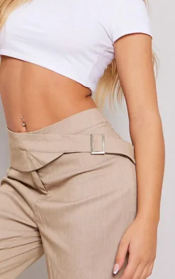 Taupe Light Tailored Buckle Side Wide Leg Pants
