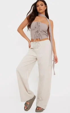 Taupe Linen Bow Front Scarf Bandeau Top