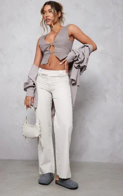 Taupe Linen Look Cut Out Front Vest