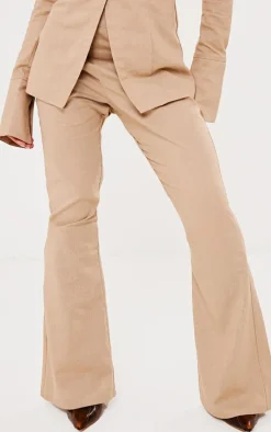 Taupe Linen Look Fitted Flared Pants