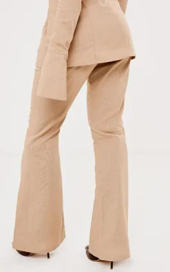 Taupe Linen Look Fitted Flared Pants