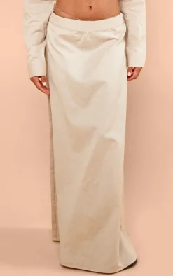 Taupe Linen Look Floaty Maxi Skirt