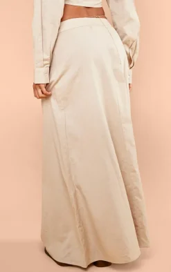 Taupe Linen Look Floaty Maxi Skirt