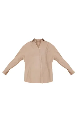 Taupe Linen Look Pocket Detail Oversized Shirt
