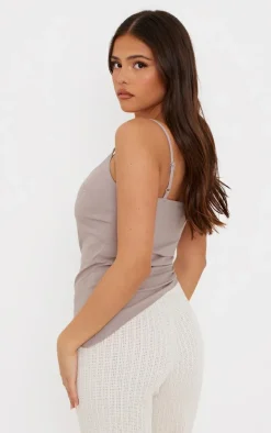 Taupe Linen Strappy Asymmetric Cami Top