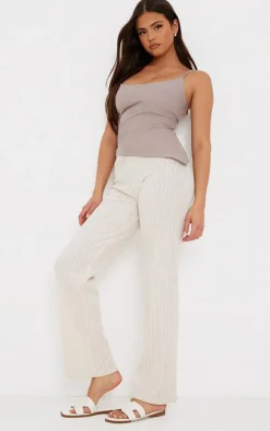 Taupe Linen Strappy Asymmetric Cami Top