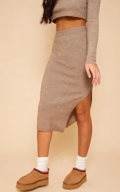 Taupe Marl Knitted Midaxi Skirt