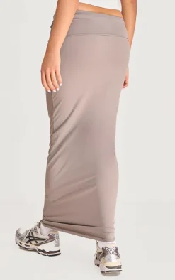 Taupe Matte Sculpt Fold Over Waist Maxi Skirt
