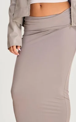 Taupe Matte Sculpt Fold Over Waist Maxi Skirt