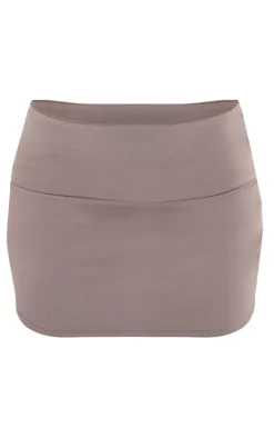 Taupe Matte Sculpt Fold Over Waist Mini Skirt