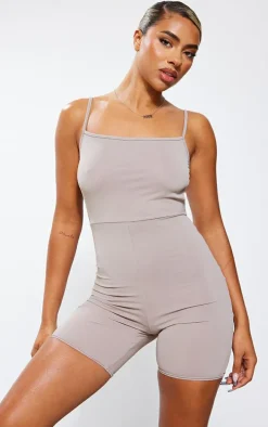 Taupe Matte Sculpt Strappy Back Detail Unitard