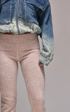 Taupe Melange Soft Knit Foldover Waist Flared Pants