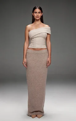 Taupe Melange Soft Knit Maxi Skirt