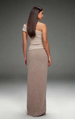 Taupe Melange Soft Knit Maxi Skirt