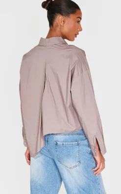 Taupe Oversized Asymmetric Strap Detail Shirt