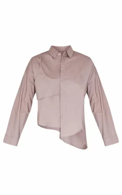Taupe Oversized Asymmetric Strap Detail Shirt