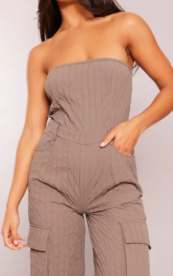 Taupe Padded Textured Bandeau Pocket Jumpsuit