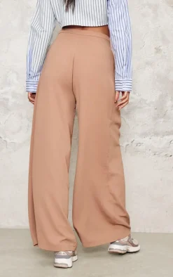 Taupe Pintuck Detail Wide Leg Tailored Pants