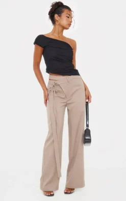 Taupe Premium Crossover Waistband Detail Tailored Pant