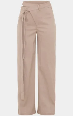 Taupe Premium Crossover Waistband Detail Tailored Pant