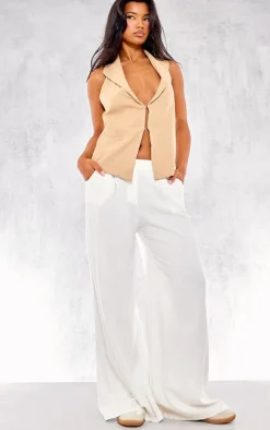 Taupe Premium Linen Look Strap Back Detail Vest