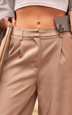 Taupe Premium Pleat Front Straight Leg Tailored Pants