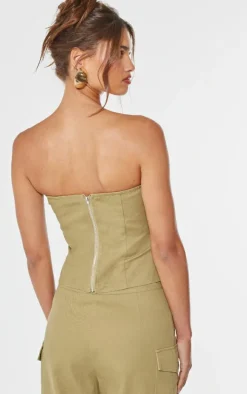 Taupe Premium Twill Seam Detail Bandeau Top