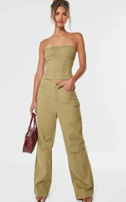 Taupe Premium Twill Seam Detail Bandeau Top